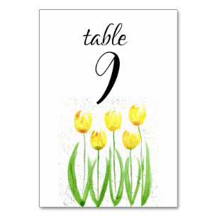 Numéro De Table Tulipes Jaunes Printemps Fleurs Florales Mariage