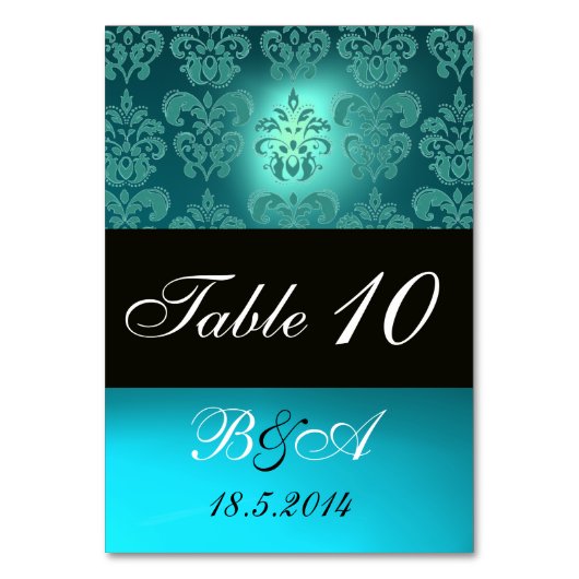 NUMÉRO DE TABLE TURQUOISE AQUA BLEU CLASSY BLEU DAMASK MONOGRAM (Dos)