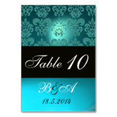 NUMÉRO DE TABLE TURQUOISE AQUA BLEU CLASSY BLEU DAMASK MONOGRAM (Par défaut)