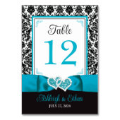 Numéro De Table Turquoise, Black Love Hearts Mariage Numéro de tab (Dos)