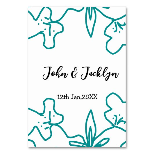 Numéro De Table Turquoise bleu couple mariage date flstylish (Par défaut)