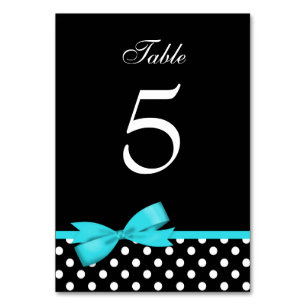 Numéro De Table Turquoise bleu et noir Pois Bow