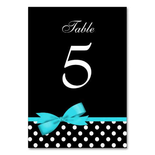 Numéro De Table Turquoise bleu et noir Pois Bow (Dos)