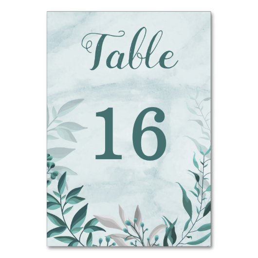 Numéro De Table turquoise bleu romantique feuille botanique (Par défaut)