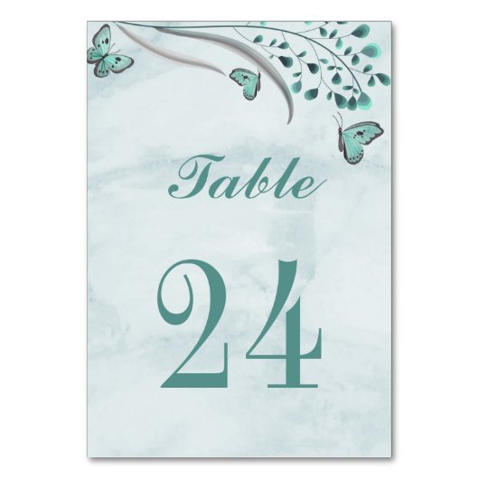 Numéro De Table turquoise bleu romantique papillons feuille botani (Dos)