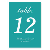 Numéro De Table Turquoise Bleu Simple Blanc Script Mariage (Dos)