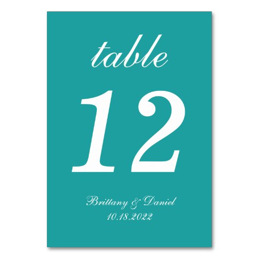 Numéro De Table Turquoise Bleu Simple Blanc Script Mariage (Par défaut)