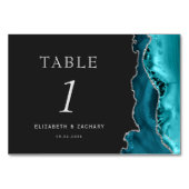 Numéro De Table Turquoise Blue Agate Argent Dark Mariage (Devant)