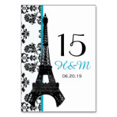 NUMÉRO DE TABLE TURQUOISE DAMASK EIFFEL TOUR MARIAGE PARISIEN (Dos)