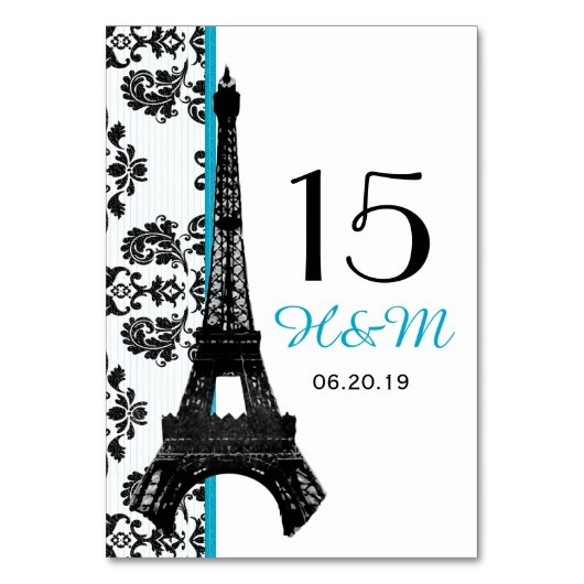 NUMÉRO DE TABLE TURQUOISE DAMASK EIFFEL TOUR MARIAGE PARISIEN (Par défaut)