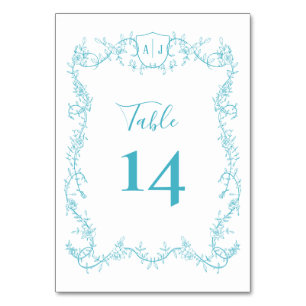 Numéro De Table Turquoise Fleurs Mariage Vigne de Rose Botanique