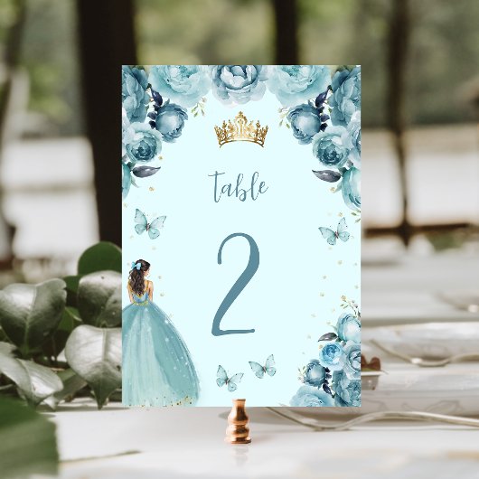Numéro De Table Turquoise Gold Floral Princesse Quinceañera