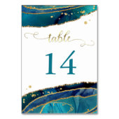 Numéro De Table Turquoise moderne Aquarelle or Mariage Agate (Dos)