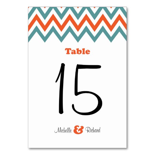 Numéro De Table Turquoise moderne & Orange Chevron & Lovebirds Mar (Par défaut)