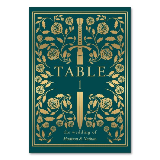 Numéro De Table Turquoise Royal Médiéval Épée Mariage Numéro de ta (Par défaut)