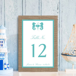 Numéro De Table Turquoise Seahorse Burlap Beach Wedding Collection