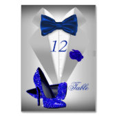 Numéro De Table Tuxedo Argent Bleu Bow Talon Table Numéro (Dos)