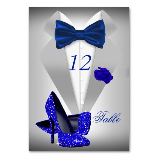 Numéro De Table Tuxedo Argent Bleu Bow Talon Table Numéro (Par défaut)