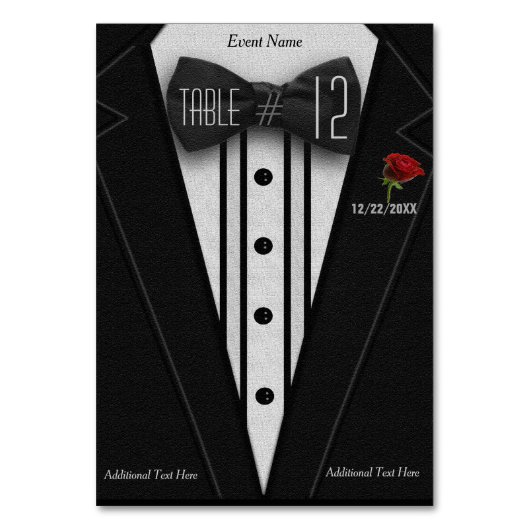 Numéro de table | Tuxedo noir et Rose rouge (Dos)