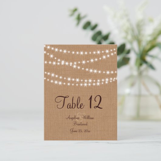 Numéro de table Twinkle Lights sur Burlap (Debout devant)