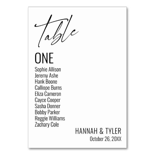 Numéro De Table Typographie contemporaine simple et élégante (Par défaut)