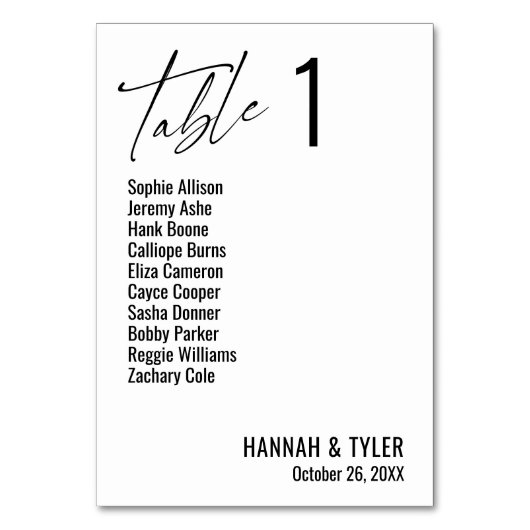 Numéro De Table Typographie contemporaine simple et élégante (Par défaut)