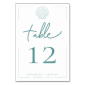 Numéro De Table Typographie minimale Aqua & White Seashell Mariage (Par défaut)