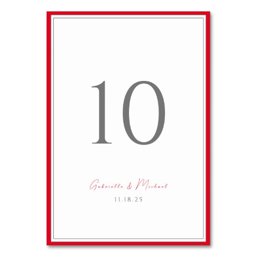Numéro De Table Typographie minimale Élégance intemporelle Rouge c (Par défaut)