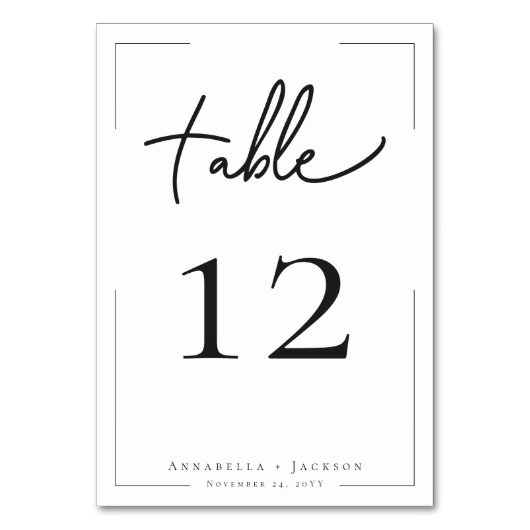 Numéro De Table Typographie minimale Mariage noir et blanc (Dos)