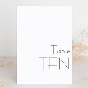 Numéro De Table Typographie minimaliste Noir Blanc Jouer TEN