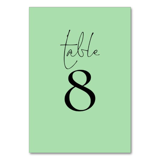 Numéro De Table Typographie simple Celadon Mariage de script vert (Par défaut)