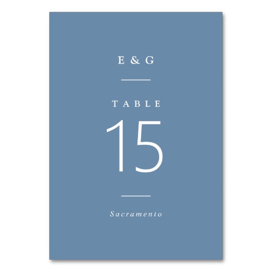 Numéro De Table Typographie simplement élégante mariage bleu pouss (Dos)