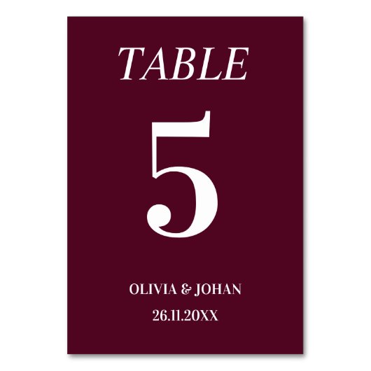 Numéro De Table Typographie tout simplement élégante Bourgogne Mar (Par défaut)