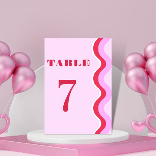 Numéro De Table Vague Rétro Wave 70s Rouge et Rose Table 7 Mariage