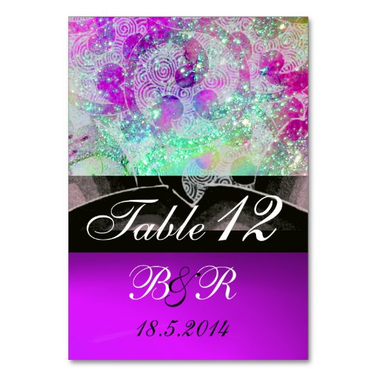 Numéro De Table VAGUES ABSTRAITES bleu, violet rose Mariage Monogr (Dos)