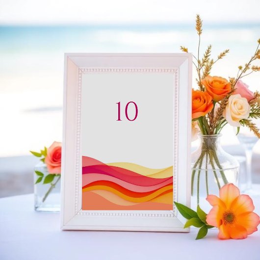 Numéro De Table Vagues de couleur de coucher de soleil Mariage mod