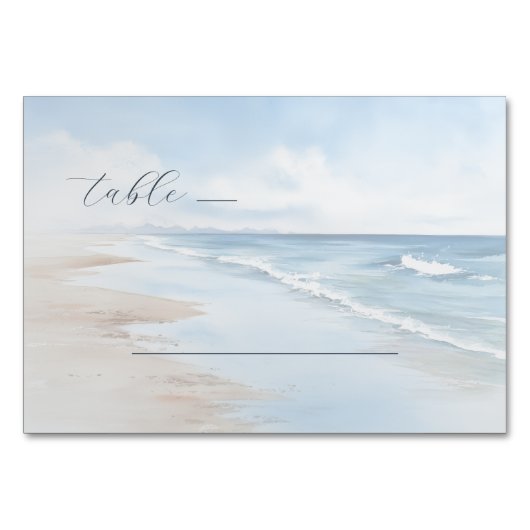 Numéro De Table Vagues de plage à l'aquarelle bleu tranquille (Devant)
