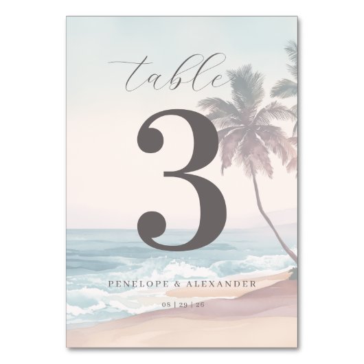 Numéro De Table Vagues de plage à l'aquarelle pastel calme (Par défaut)