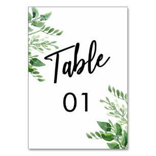 Numéro De Table Végétation à l'aquarelle, typographie manuscrite d