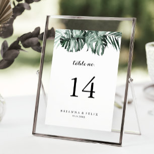 Numéro De Table Végétation tropicale Blanc Floral Mariage