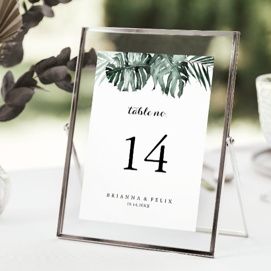 Numéro De Table Végétation tropicale Blanc Floral Mariage
