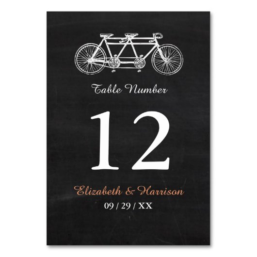 Numéro De Table Vélo Tandem Sur Mariage Chalkboard (Dos)