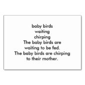 Numéro De Table Verbes Chirping Oiseaux Lire des cartes-mémoires p (Dos)