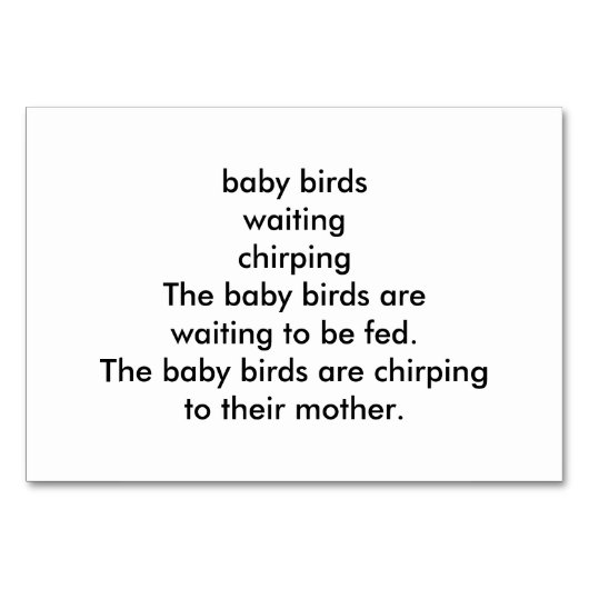 Numéro De Table Verbes Chirping Oiseaux Lire des cartes-mémoires p (Dos)