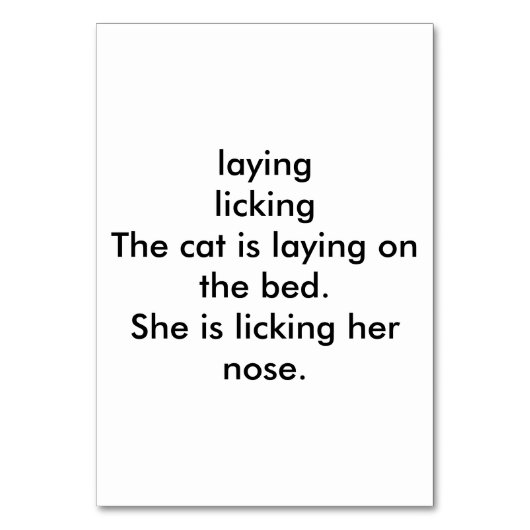 Numéro De Table Verbes en léchant chat lecture flashcards adultes (Dos)