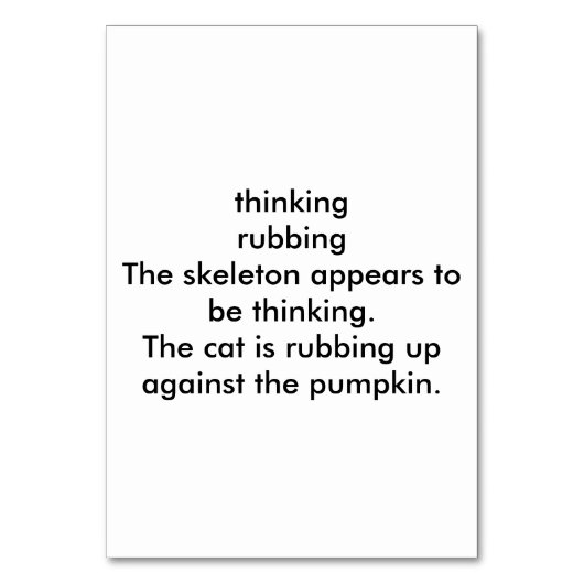 Numéro De Table Verbes pensant squelette lecture flashcards adulte (Dos)