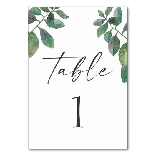 Numéro De Table Verdure aquarelle feuillage. Mariage de script ver (Dos)
