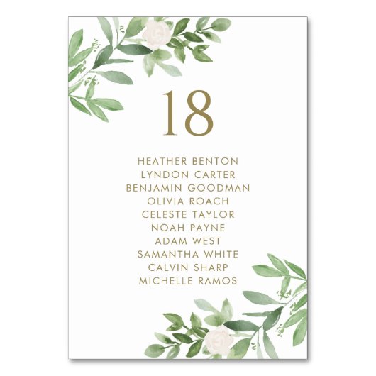 Numéro De Table Verdure et Fleurs blanches Mariage d'or Siège (Dos)