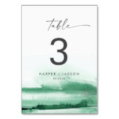 Numéro de table vert aquarelle moderne | (Dos)