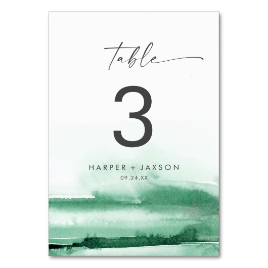 Numéro de table vert aquarelle moderne | (Par défaut)